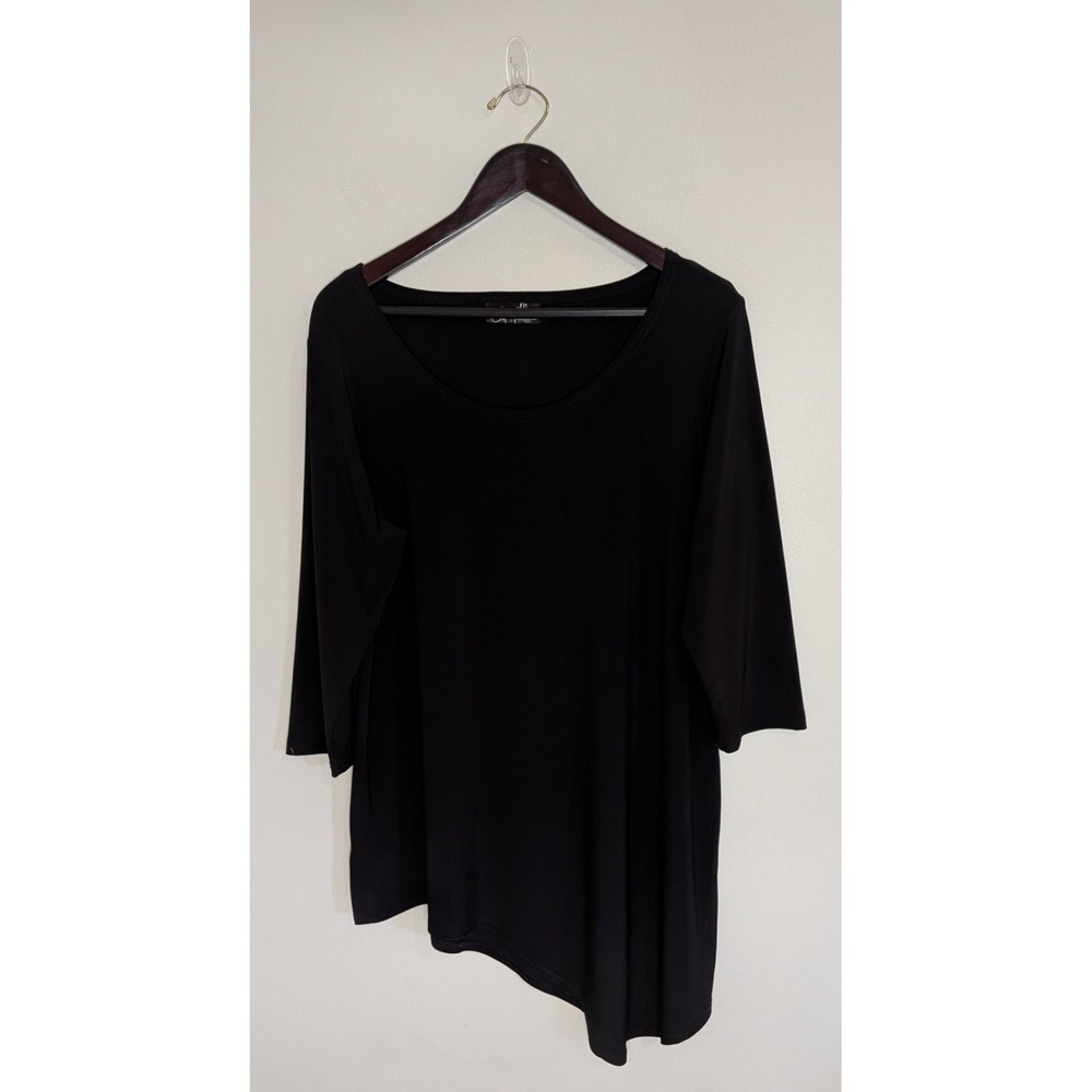 Sympli Size 16 Black Tunic Top 3/4 Sleeve Asymmetrical Hem Lagenlook Boho